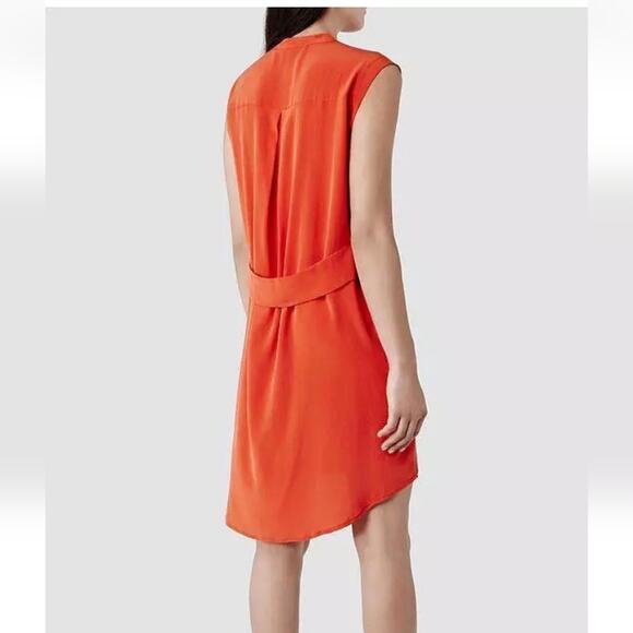 All Saints Luna Silk Crepe de Chine Midi Sleeveless Dress Red/Burnt Orange 6 - Picture 4 of 9